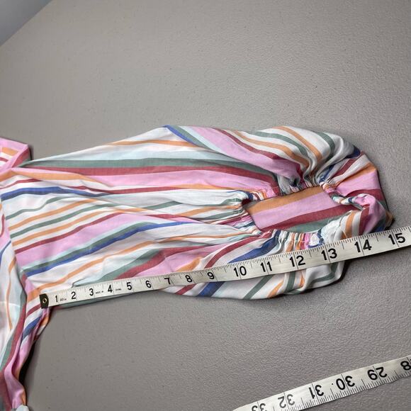 Lane Bryant‎ Faux Wrap Top Peplum Blouse V-Neck Elastic Cuff Stripe Rainbow 16 - Picture 10 of 11